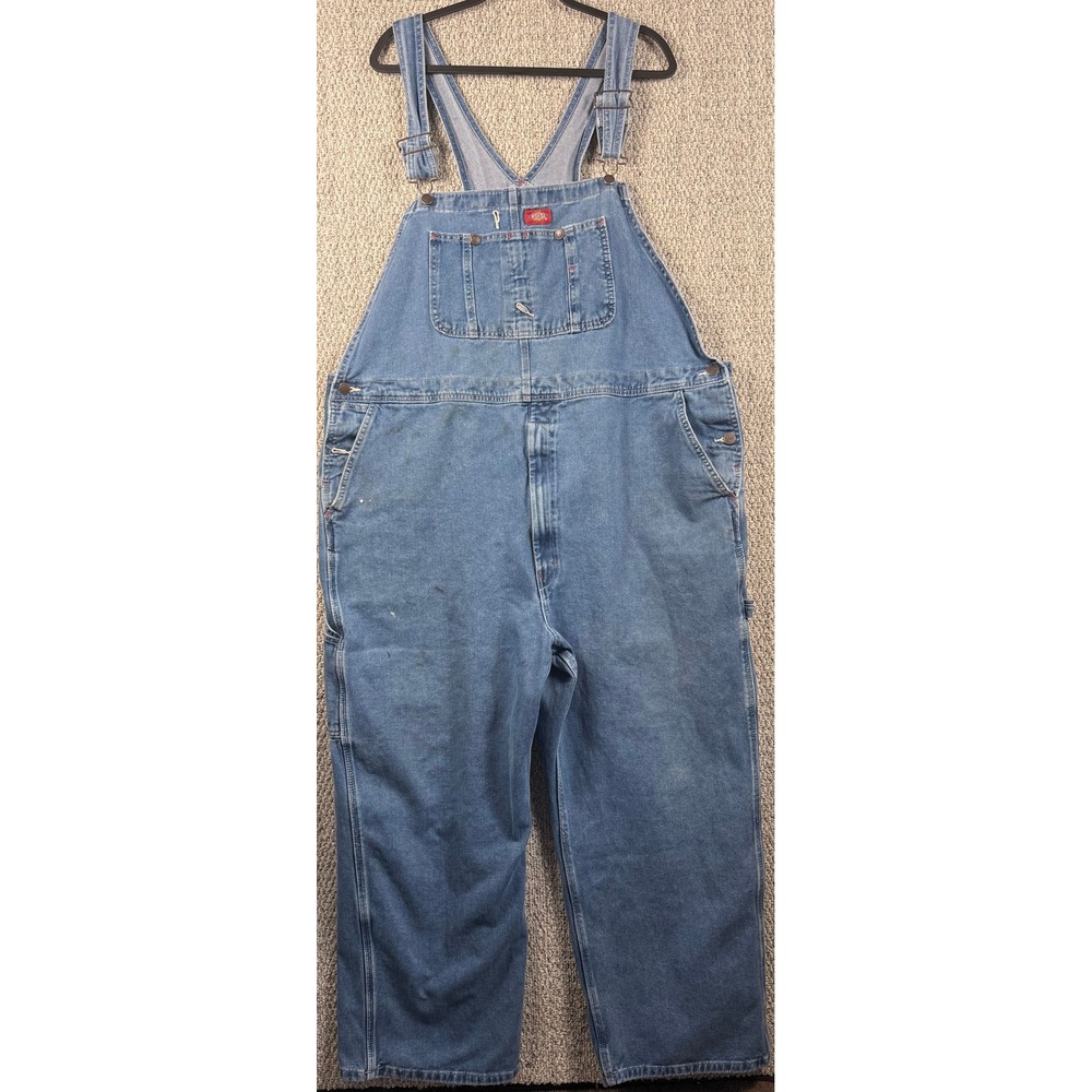 Dickies Denim Bib Overalls 48x30 Workwear Distressed Carpenter Dungarees Men